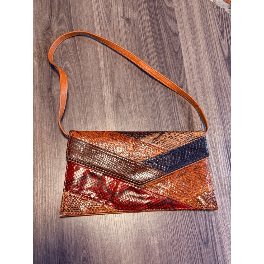 Vintage Genuine Snakeskin Patchwork Envelope Clutch Purse Shoulder Bag